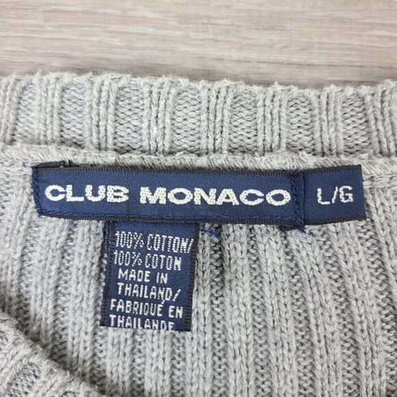 Club Monaco Gray Striped Ribbed Knit Crewneck Sweater Large - Picture 12 of 16
